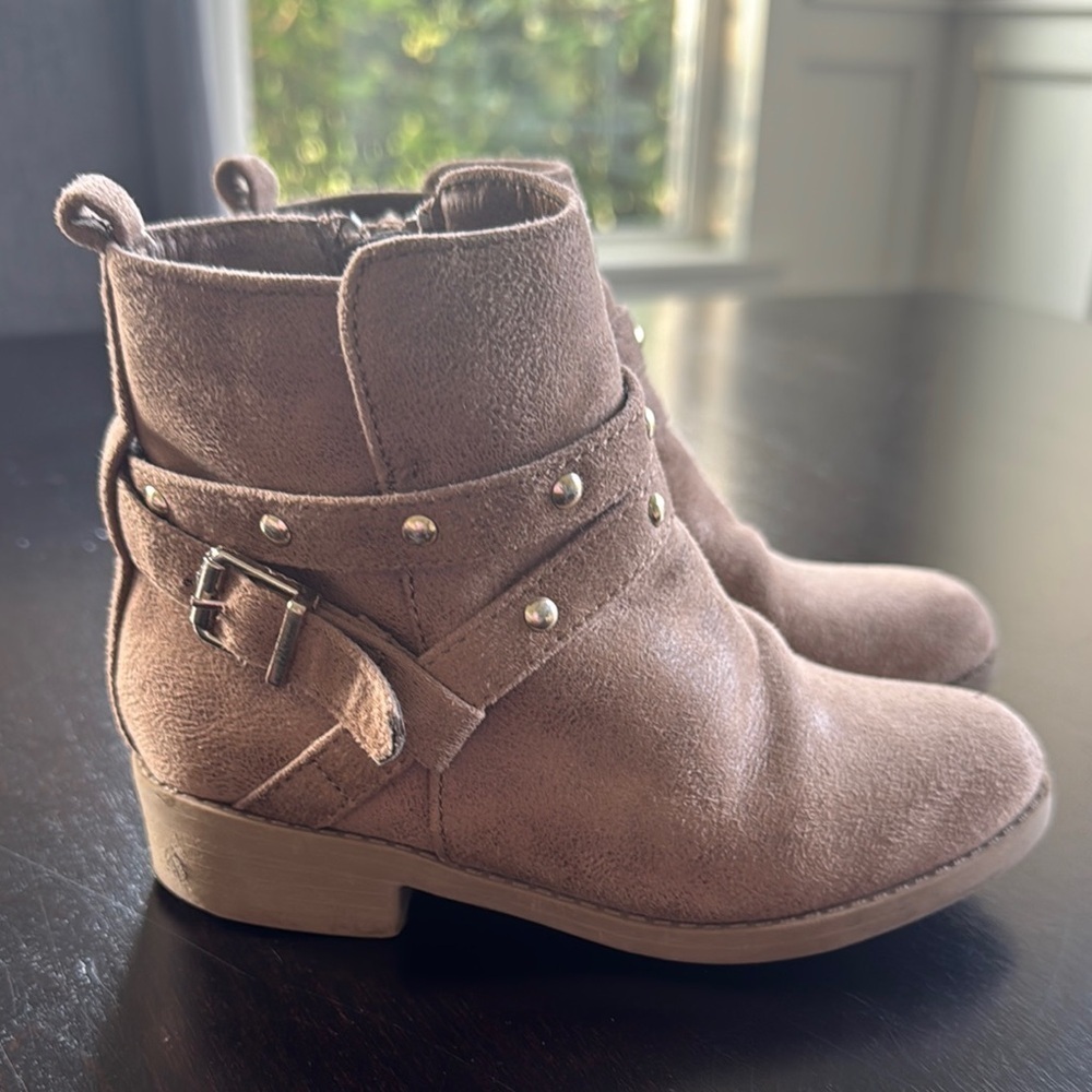 MIA Tan Suede-Like Ankle Boots with Western Flair